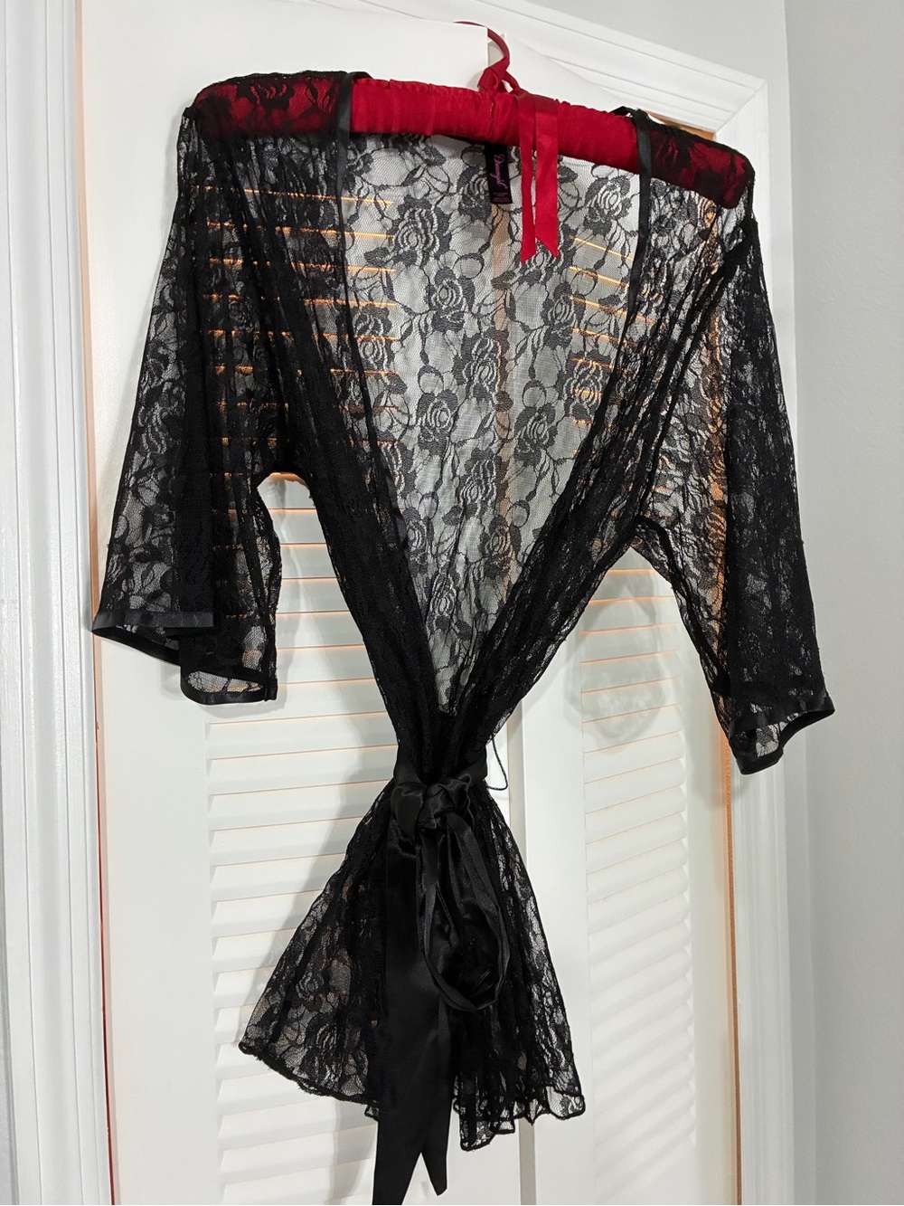Dreamgirl Black Lace Robe with Black Trim Tie